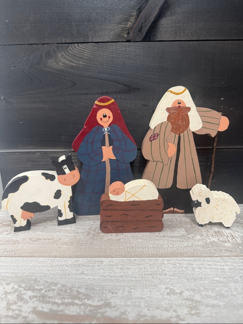 Rustic Wooden Nativity Set • Hand-Painted Primitive Christmas Decor